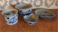 Blue rabbit crock bowls (4)
