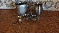 Assorted stainless steel - pitcher, ice bucket,