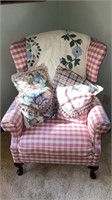 Beautiful pink plaid upholstered chair