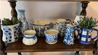 Assorted blue & white vases, bowls etc
