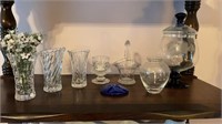 Assorted etched glass & crystal