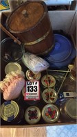 Ice bucket, canning jars, blue crock bowl with