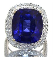 14kt Gold 18.33 ct Cushion Sapphire & Diamond Ring