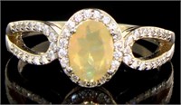Genuine Fire Opal & White Topaz Designer Ring