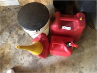 3 Gas Cans and Bucket