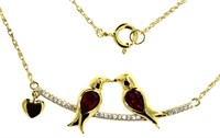 Beautiful Ruby & White Topaz Love Bird Necklace