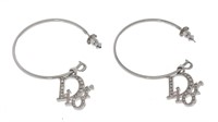 Dior Silver Monogram Logo Hoop Earrings
