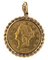 1889-S Liberty Head $20 Gold Double Eagle w/Bezel