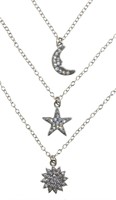 White Topaz Moon, Star, & Sun Layered Necklace