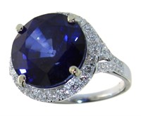 14kt Gold 13.26 ct Round Sapphire & Diamond Ring