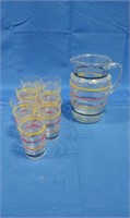 Vintage Ringware Pitcher and Tumblers
