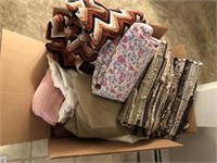 Large Box Lot of Rugs, Towels, Afghans,etc.