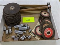 Assortment of Grinding Wheels, Hammer and Sockets