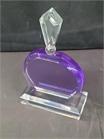Signed purple lucite faux cologne bottle, 6"×11"
