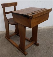 Antique oak school desk, approx 22" x 37" x 35"