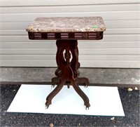 Victorian Brown Marble Top Table; repair leg, top