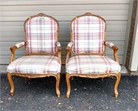 Pr Provincial Style Open Arm Chairs; upholstery