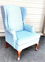 Blue Queen Anne Style Wing Chair LOCAL PICKUP ONLY