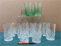 Molded Glass Tumblers 4 Green, 12 Clear