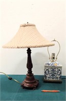 2 Table Lamps; Cord Cut on Blue & White