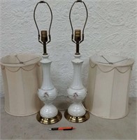 Pr Porcelain Lamp w/ Applied Flowers