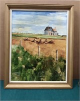 Oil on Canvas Farm Scene Signed Chester R Sechrsit