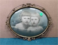 Metal Framed Colored Photo of 2 Children 16"x13"