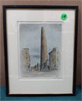 Baltimore Shot Tower L.B. Emge Colored Etching;