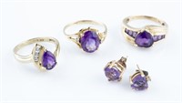 4 Pieces of amethyst jewelry.
