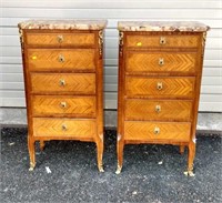 Pair French Marble Top Chests w/Ormolu