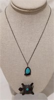 Turquoise/Sterling Necklace, Turtle Brooch
