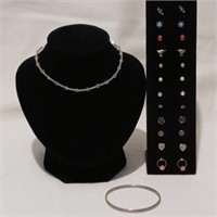 12 Pairs of Earrings, Bracelet, Necklace