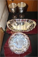 2 SILVER TRAYS, 2 SILVER CUPS