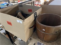 Wood Bucket, Box Of Assorted Vintage Housewares