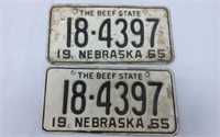 Pair of Nebraska 1965 License Plates