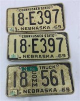 Lot of 3) 1969 Nebraska License Plates