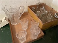 Pressed glass pitcher, 4 glasses & more