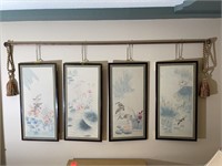 4 Oriental prints on copper hanger