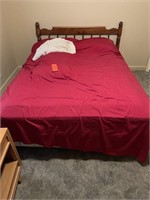 Full size maple bed, blanket, pillows, sheets