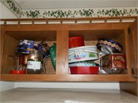 TINS, CHAFING DISH, CONTENTS OF CABINET