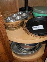 CONTENTS OF LAZY SUSAN - POTS/ PANS, MUFFIN PAN, A