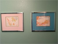 2 watercolor pictures w/silver frames