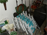 4- FOLDING CHAIRS, TRASH CAN, STEP STOOL, WREATHS