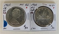 Pair 1965 Canada Silver Dollars AX LAX