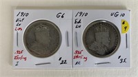 Pair 1910 Sterling Canada 50 Cent Pieces