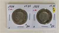 Pair 1938-39 Sterling Canada 50 Cent Pieces