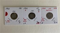 1912-1916-1918 Canada 10 Cent Pieces