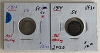 1913-14 .925 Sterling Canada 5 Cent Pieces