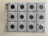 Lot (12) US 5 Cent Coins