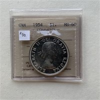 Canadian 1954 1 Dollar MS-60